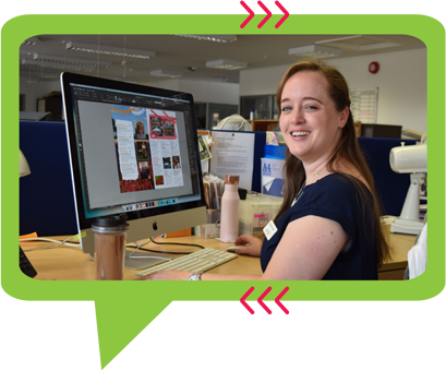 Photo of Gemma Lewis at her computer