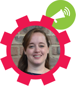 Photo of Gemma Lewis in frame shaped like a gear