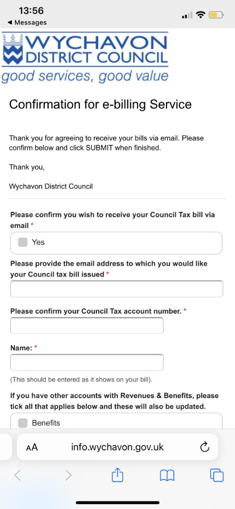 A screenshot of an example of a text message