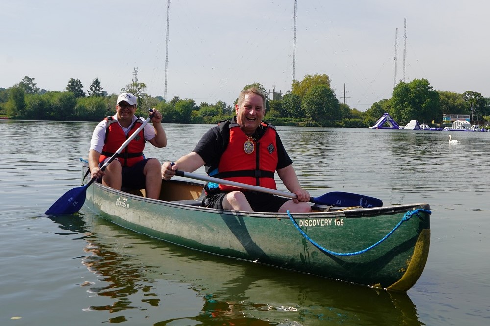 Cllr Rick Deller and Cllr Robert Raphael in a canoe