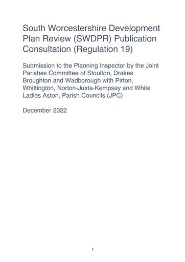 Joint Parishes Committee SWDPR Reg 19 submission to Planning Inspector