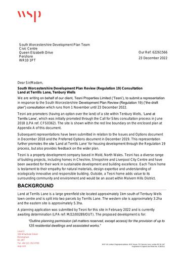 South Worcestershire Development Plan Review (Regulation 19) Consultation Land at Terrills Lane, Tenbury Wells redacted