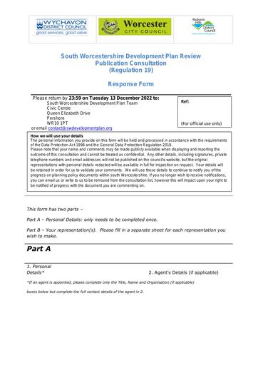 SWDPR Reg 19 Response Form UW SWDPR60 Part C   West Worcester UE redacted